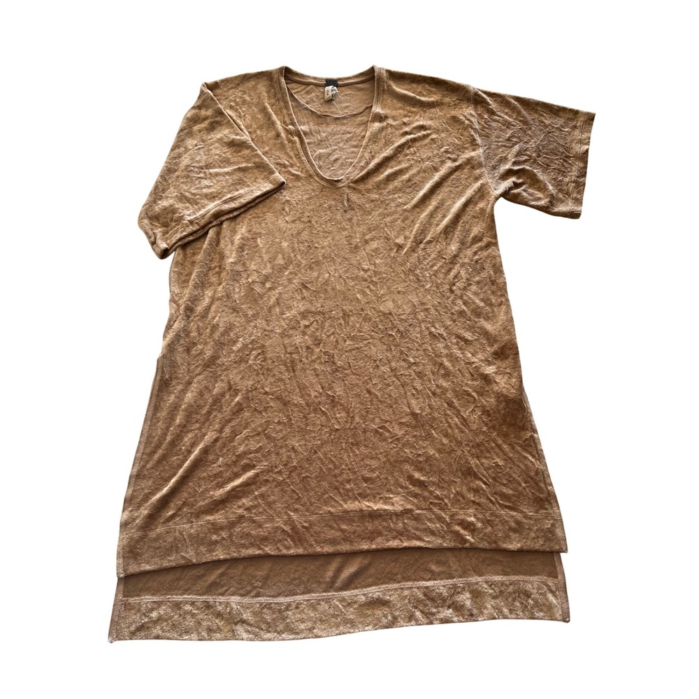 We The Free Free People Tan Crushed Velvet V-Neck High-Low Tunic Top Small